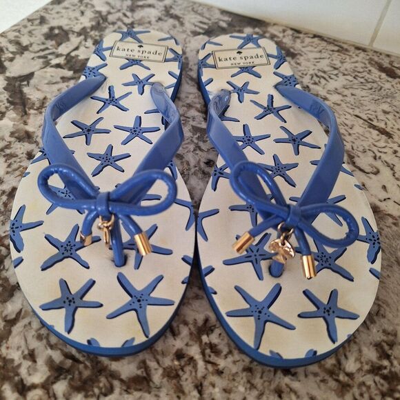 Kate Spade Blue flip  flops size 9M - Picture 1 of 8